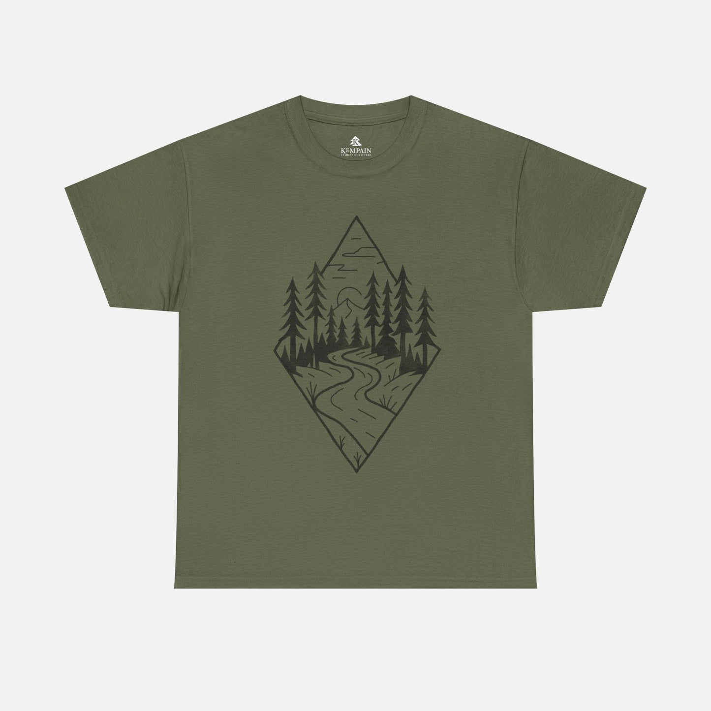 Military Green Winding Path Tee Inspired by winding paths, towering trees, and the quiet serenity of the forest, the Trailblazer Tee features our Timberline Trails hand-drawn nature path illustration.