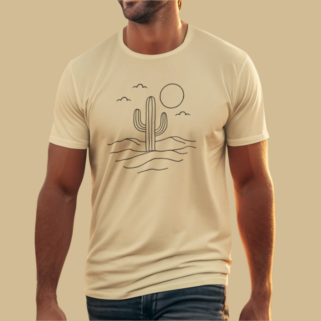 Men's Minimalist Desert Cactus Line Art T-Shirt