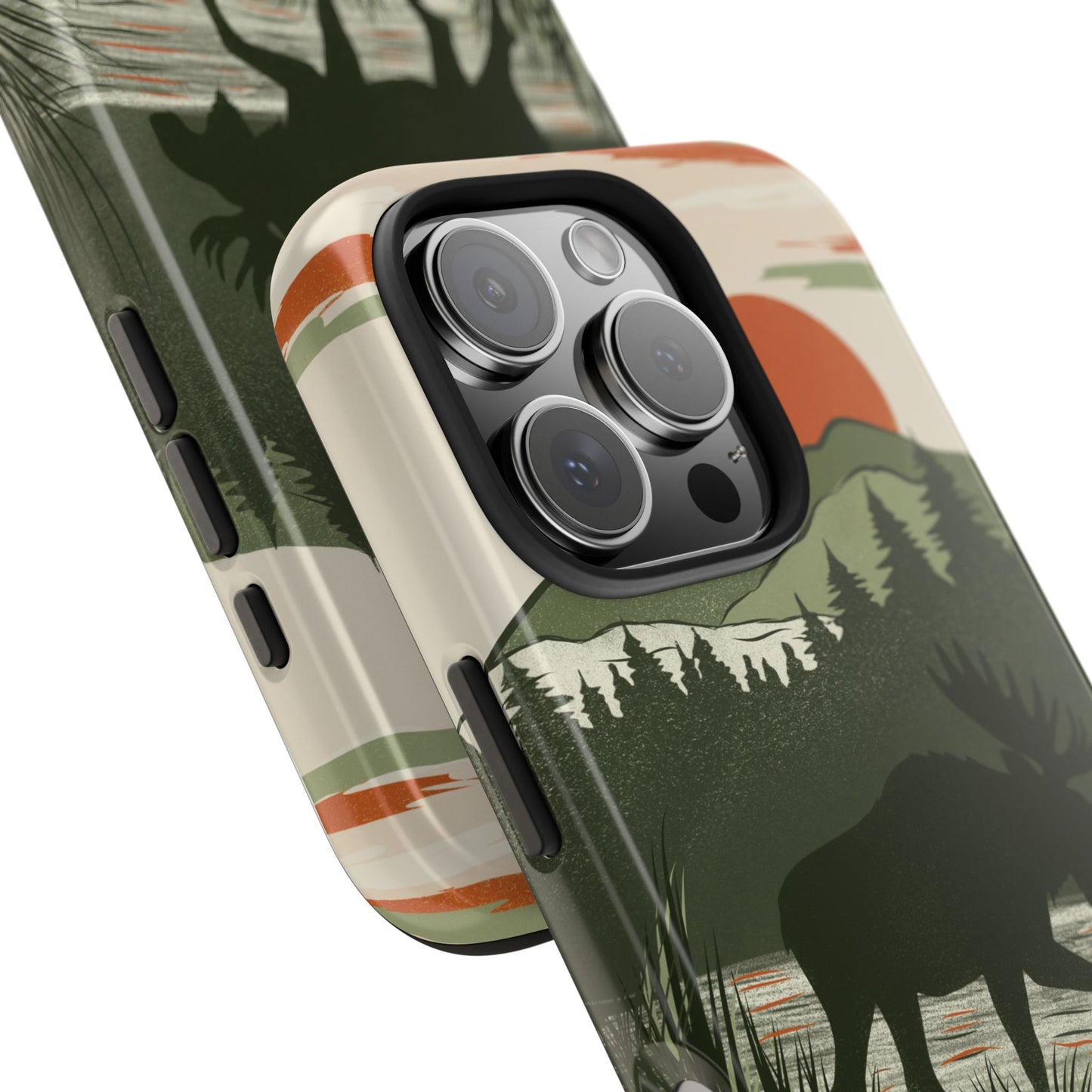 Close-up angled view of Moose in Marshland Phone Case highlighting intricate moose and marshland details with sturdy build.
