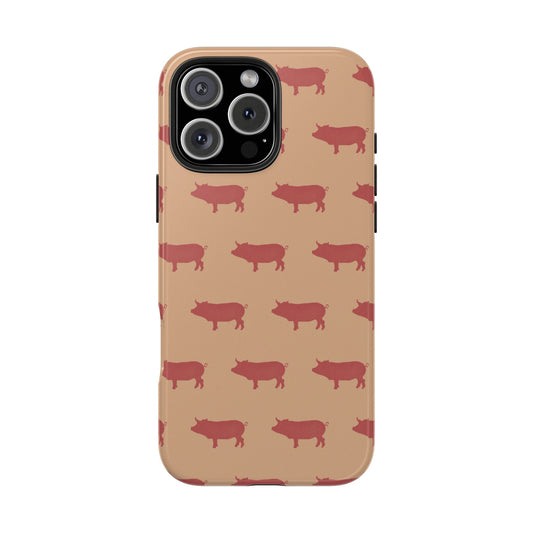 Front view of minimalist pig pattern phone case with repeated silhouette design in modern black on white.