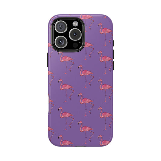 Front view of Pink Flamingo Pattern Phone Case on white background, featuring a repeating illustrated flamingo design.