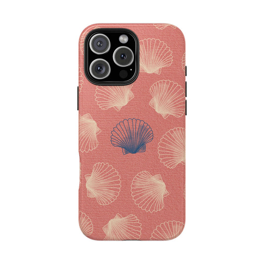 Front view of Scallop Shell Phone Case on white background, featuring a clean repeating shell pattern in a breezy coastal style.