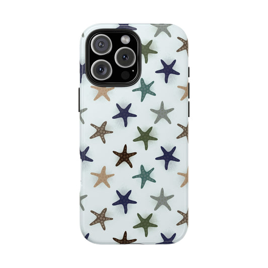 Front view of Starfish Pattern Phone Case on white background, featuring a hand-illustrated repeating starfish design in a breezy coastal aesthetic.