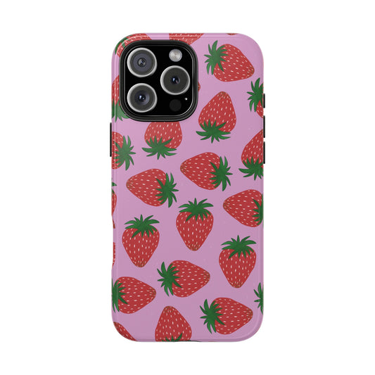 Front view of Strawberry Pattern Phone Case on white background, featuring a vibrant full-color strawberry design.