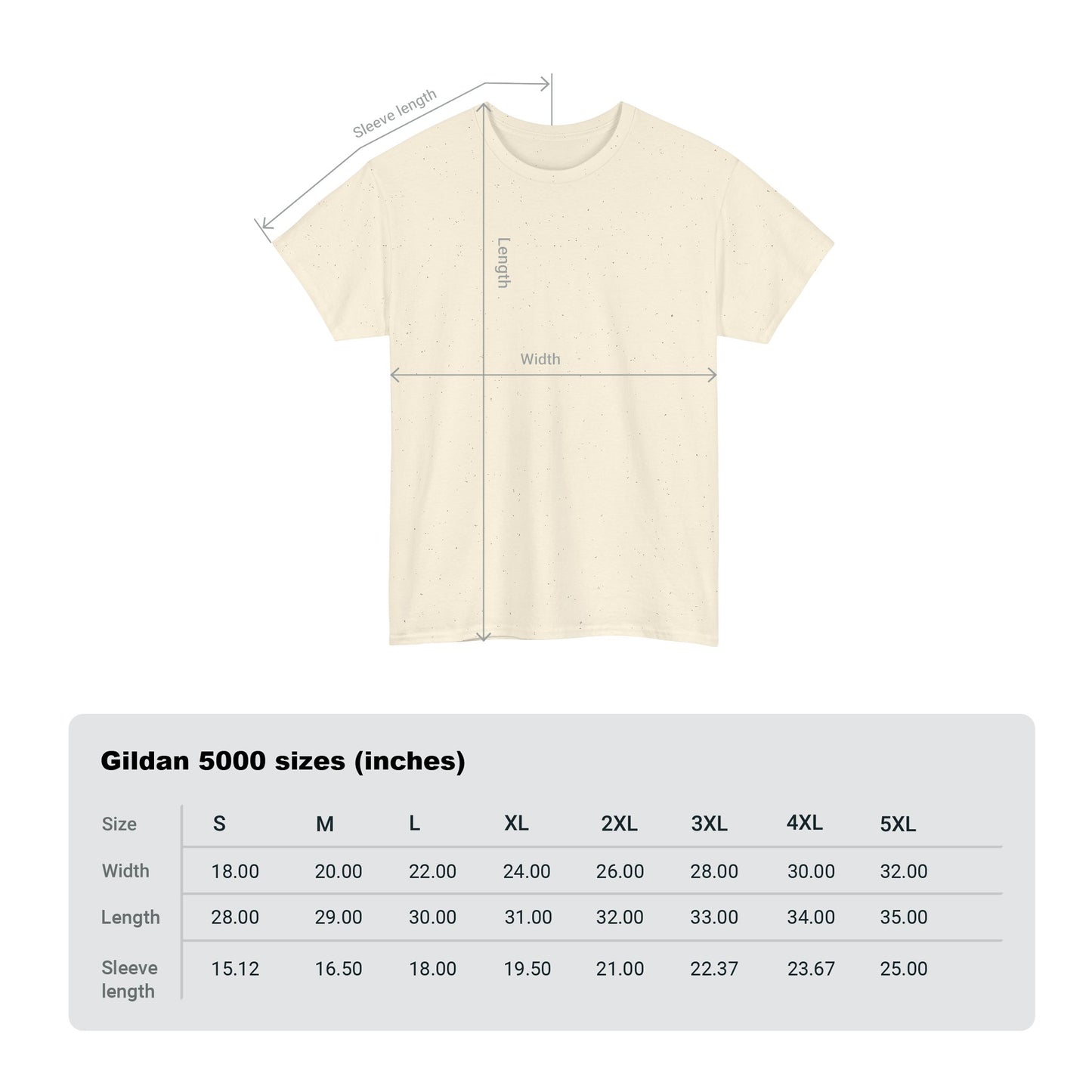Full-size chart for a unisex adult Halloween cotton shirt, detailing measurements for various sizes to ensure the perfect fit.