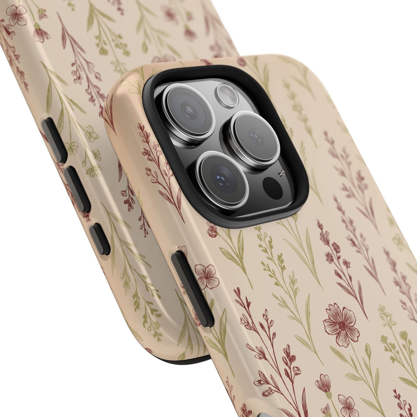 Close-up of the Wildflower Pattern Phone Case focusing on the camera cutout and fine floral details of the original illustration.