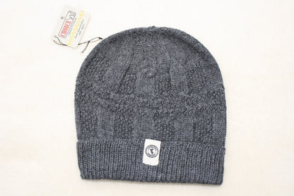 100 percent baby alpaca knit winter hat by Purely Alpaca in Grey color option on a white background.