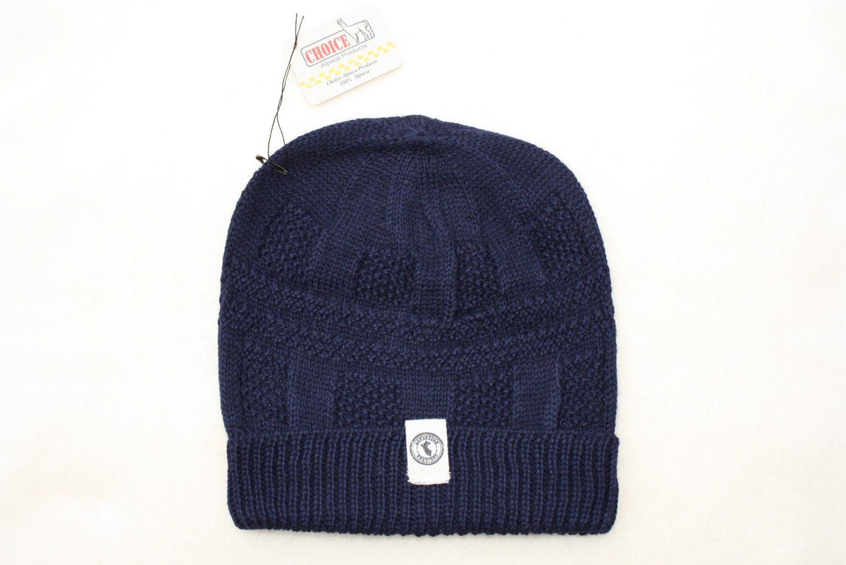 100 percent baby alpaca knit winter hat by Purely Alpaca in Navy color option on a white background.