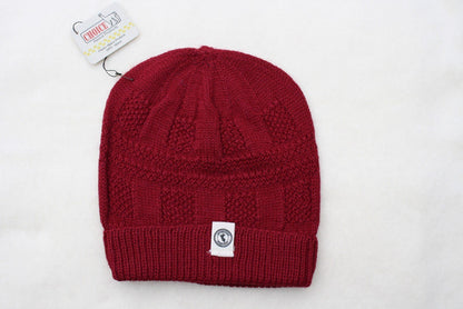 100 percent baby alpaca knit winter hat by Purely Alpaca in Red color option displayed on a white background.