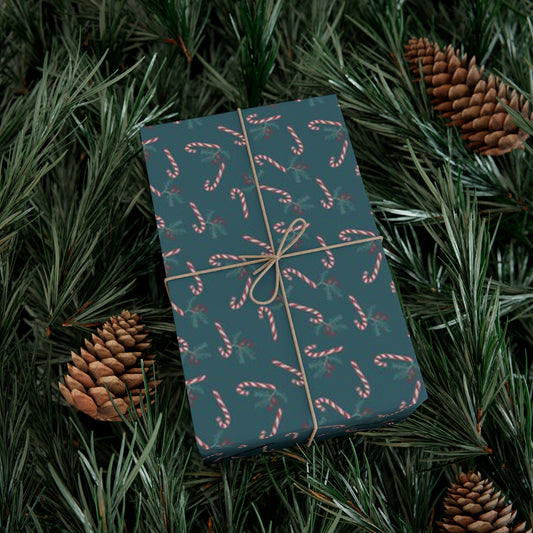 Unique Wrapping Paper - Candy Cane and Holly Pattern