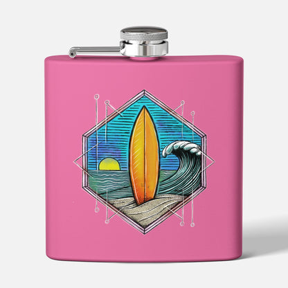 Ocean Wave and Surf Board Flask