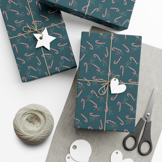 Unique Wrapping Paper - Candy Cane and Holly Pattern