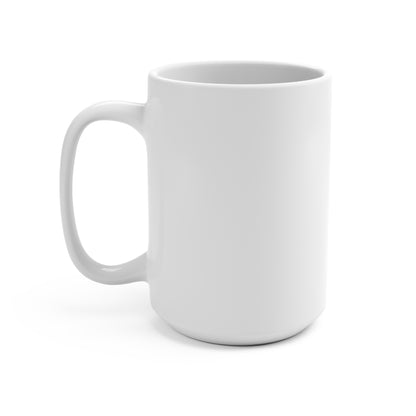 Back view of a 15oz ceramic mug showcasing a nautical pen-and-ink sailboat and lighthouse ocean design on a white background.