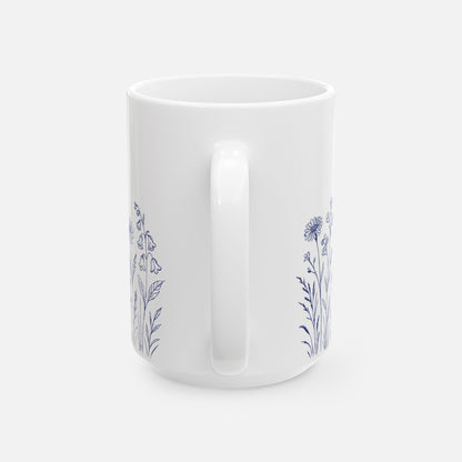 Floral Mug - Blue Wildflower Illustration Ceramic Mug (11oz, 15oz)