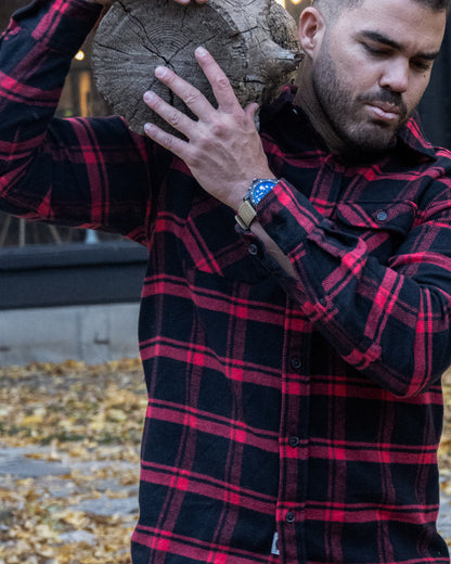 MuskOx Field Grand Flannel | 8.2oz High-Density Cotton | Black/Red