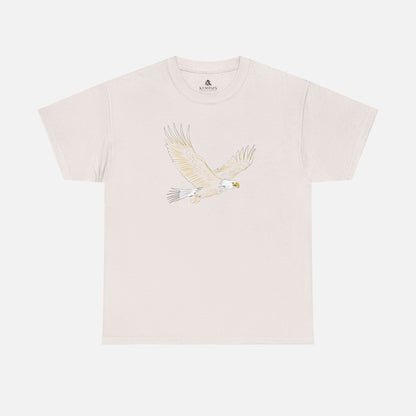 Bald Eagle T-Shirt in Tan on a white background, featuring a bold illustrated eagle design, perfect for patriots and wildlife enthusiasts.