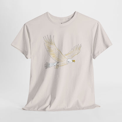 Bald Eagle T-Shirt in Tan on a white background, featuring a bold illustrated eagle design, perfect for patriots and wildlife enthusiasts.