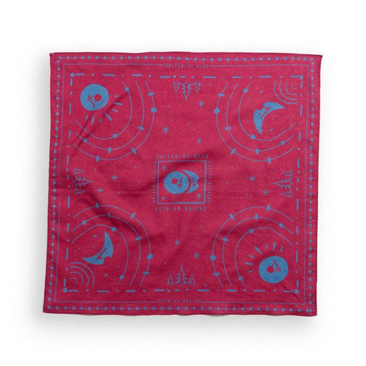 Red "Beet" color Organic Cotton Bandana from United By Blue displayed on a white background.