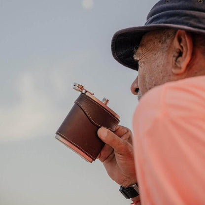 The Heritage Leather Wrapped Flask by Mission Mercantile Leather Goods
