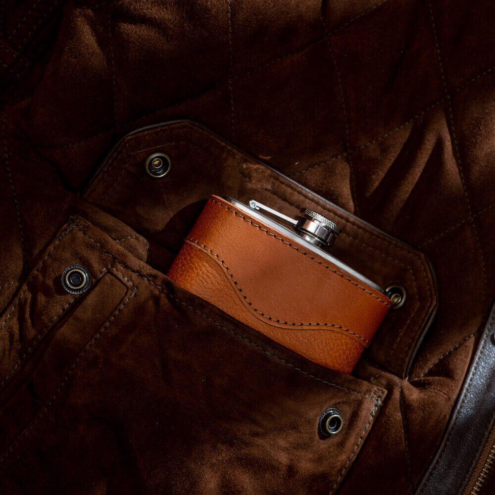 The Heritage Leather Wrapped Flask by Mission Mercantile Leather Goods