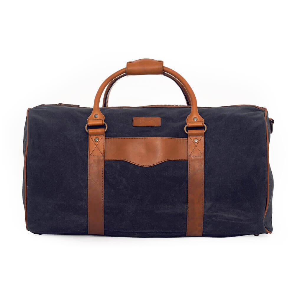 The Campaign Medium Waxed Canvas Duffle Hickory-Navy by Mission Mercantile Leather Goods
