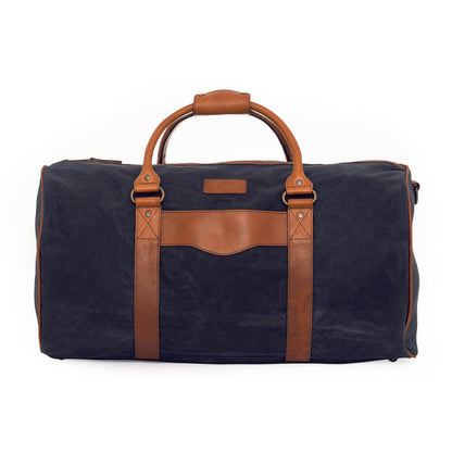 The Campaign Medium Waxed Canvas Duffle Hickory-Navy by Mission Mercantile Leather Goods