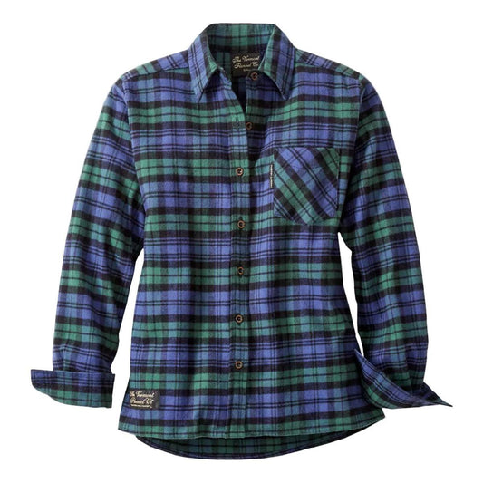 Women's Plaid shirt with blue and green pattern on a white background by Vermont Flannel Company sold by Kempain Family Outfitters.