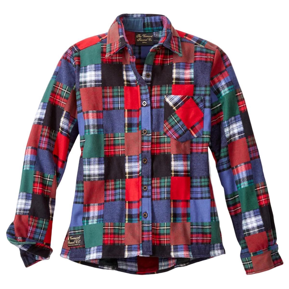 Plaid shirt with a patchwork pattern on a light gray background