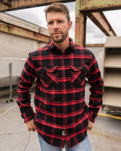 MuskOx Field Grand Flannel | 8.2oz High-Density Cotton | Black/Red