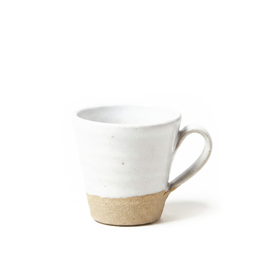 White American Stoneware Clay  espresso cup with a beige base on a white background hand thrown in Vermont by Farmhouse Pottery and sold by Kempain Family Outfitters. 