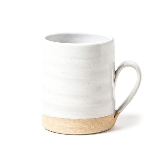 White American Stoneware Clay coffee mug with a beige base on a white background hand thrown in Vermont by Farmhouse Pottery and sold by Kempain Family Outfitters. 