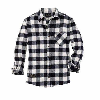 Fitted Black & White Checkered Organic Cotton Flannel Shirt on white background.