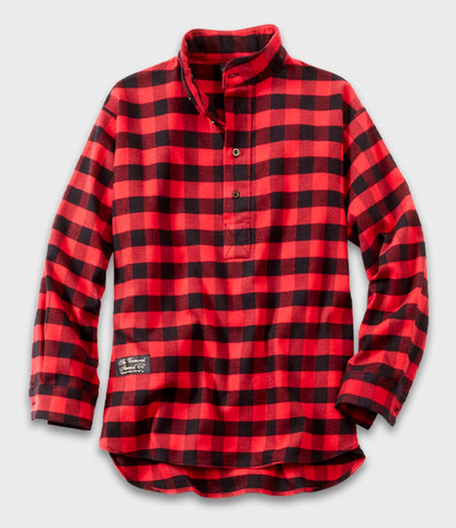100% Cotton Red and black checkered flannel on a light gray background from Vermont Flannel - curated by Kempain Family Outfitters.