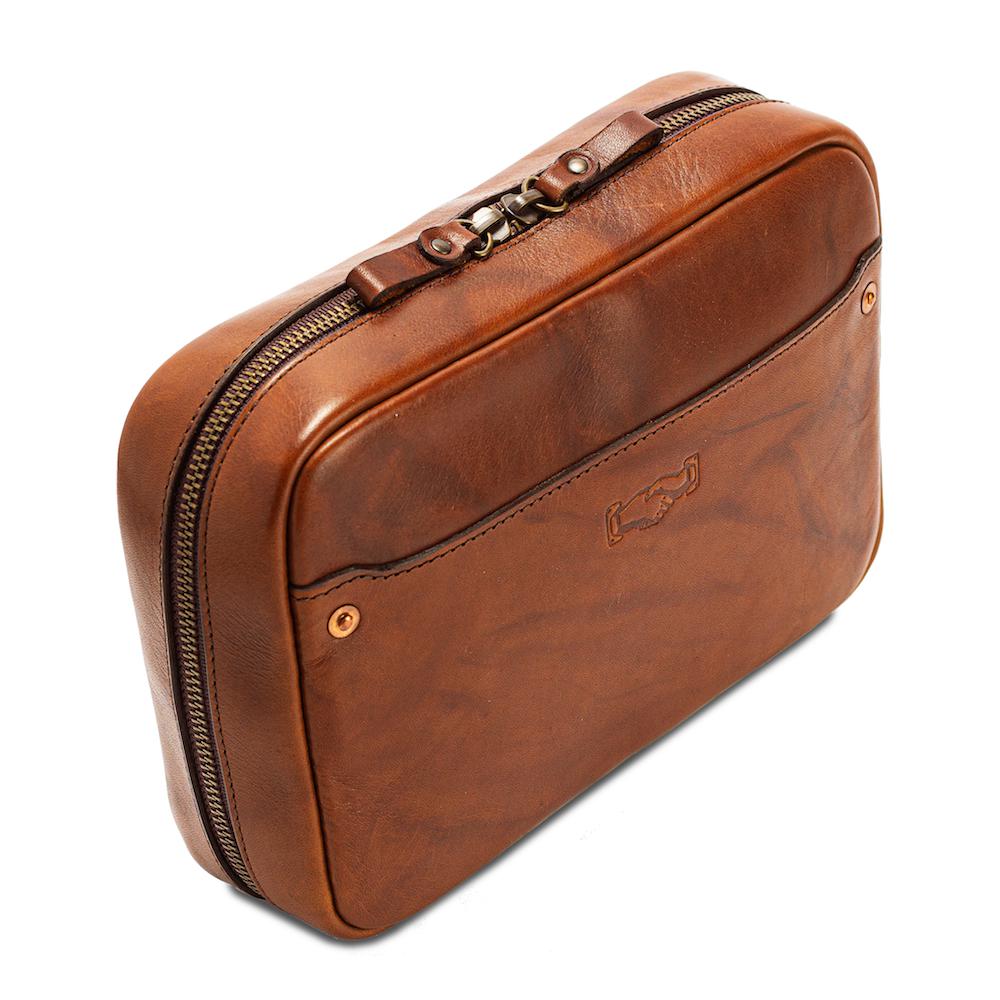 Full-Grain Leather Electronics / Toiletry Organizer displayed on a white background