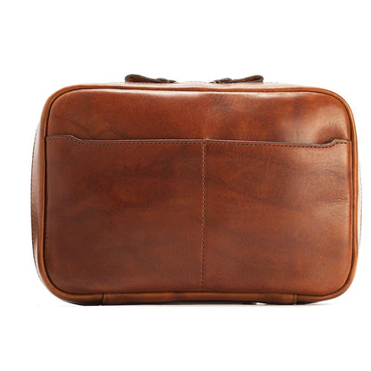 Full-Grain Leather Electronics / Toiletry Organizer displayed on a white background