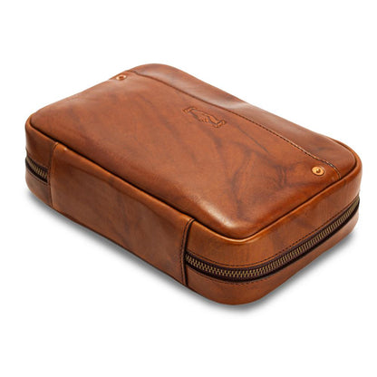 Full-Grain Leather Electronics / Toiletry Organizer displayed on a white background