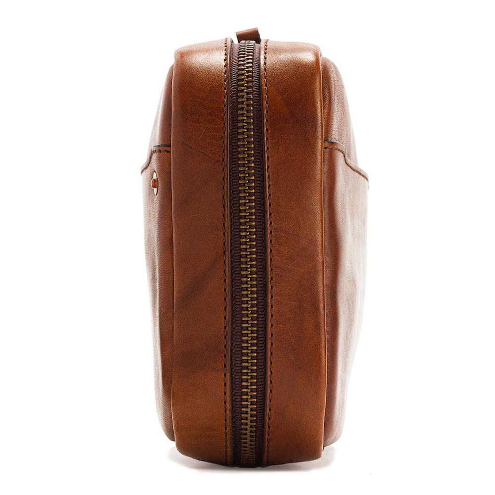 Full-Grain Leather Electronics / Toiletry Organizer displayed on a white background
