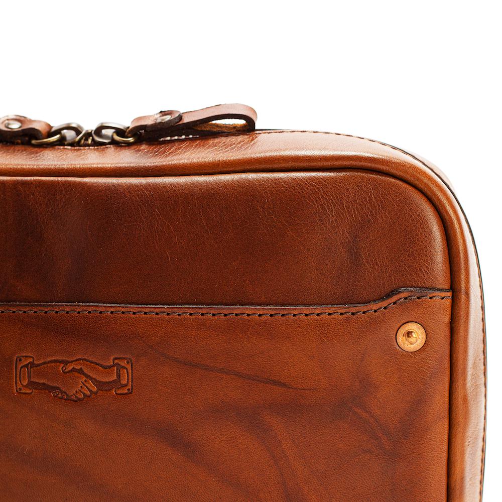 Full-Grain Leather Electronics / Toiletry Organizer displayed on a white background