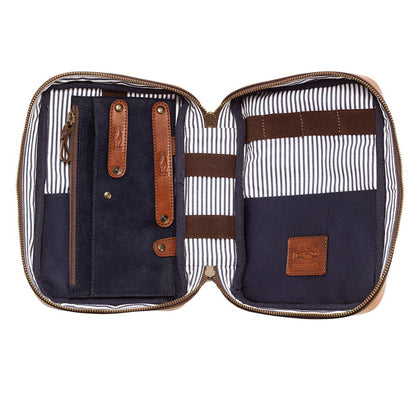 Full-Grain Leather Electronics / Toiletry Organizer displayed on a white background