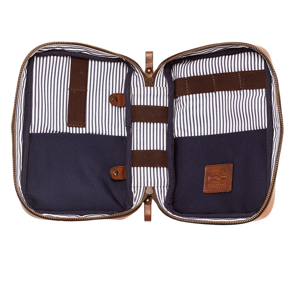 Full-Grain Leather Electronics / Toiletry Organizer displayed on a white background