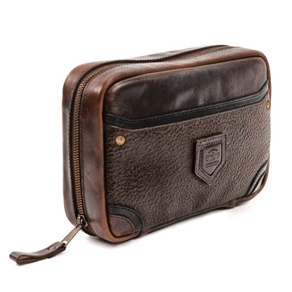 Full-Grain Leather Electronics / Toiletry Organizer displayed on a white background
