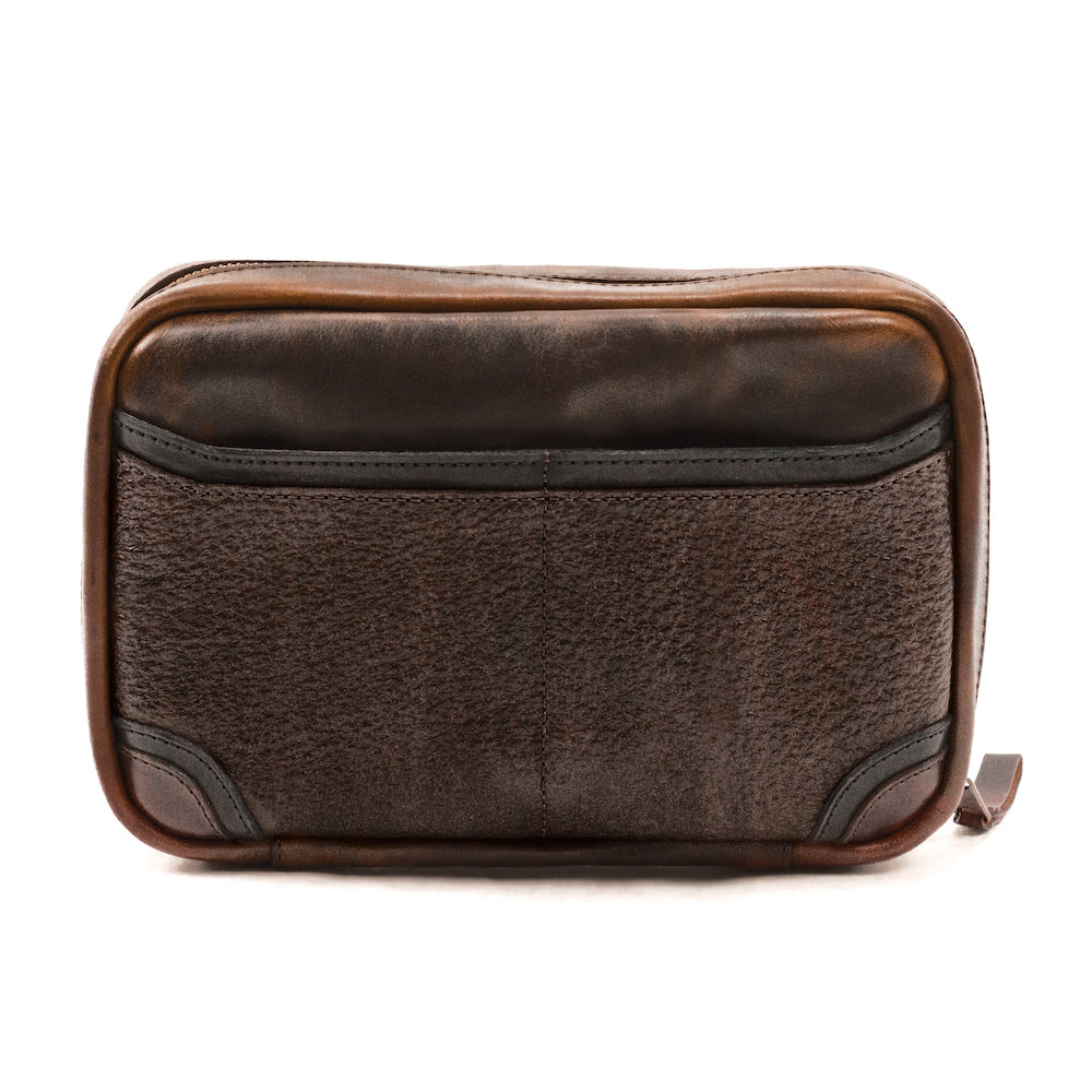 Full-Grain Leather Electronics / Toiletry Organizer displayed on a white background