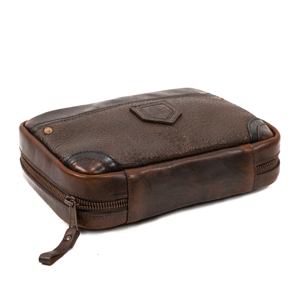 Full-Grain Leather Electronics / Toiletry Organizer displayed on a white background