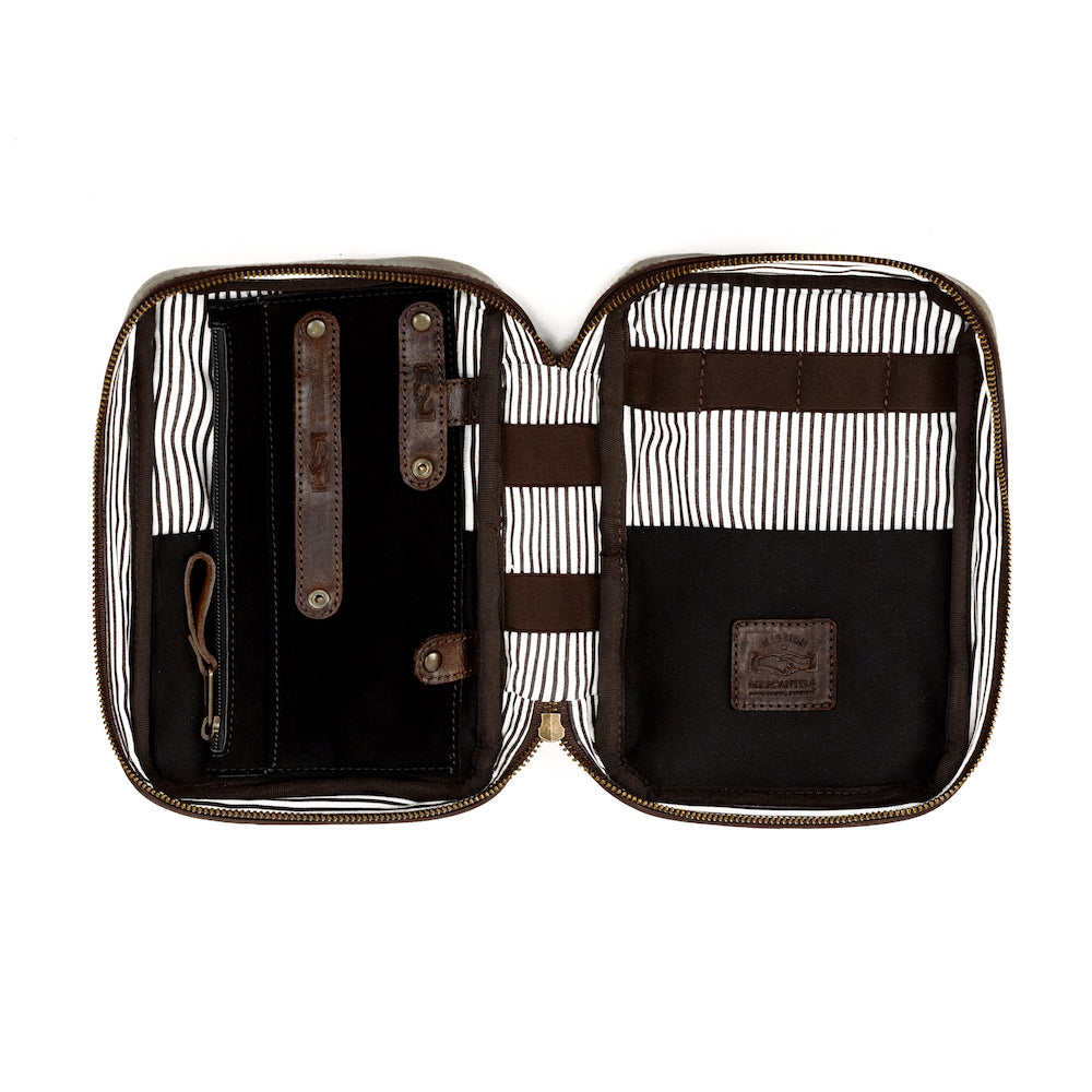 Full-Grain Leather Electronics / Toiletry Organizer displayed on a white background