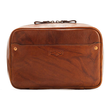Full-Grain Leather Electronics / Toiletry Organizer displayed on a white background