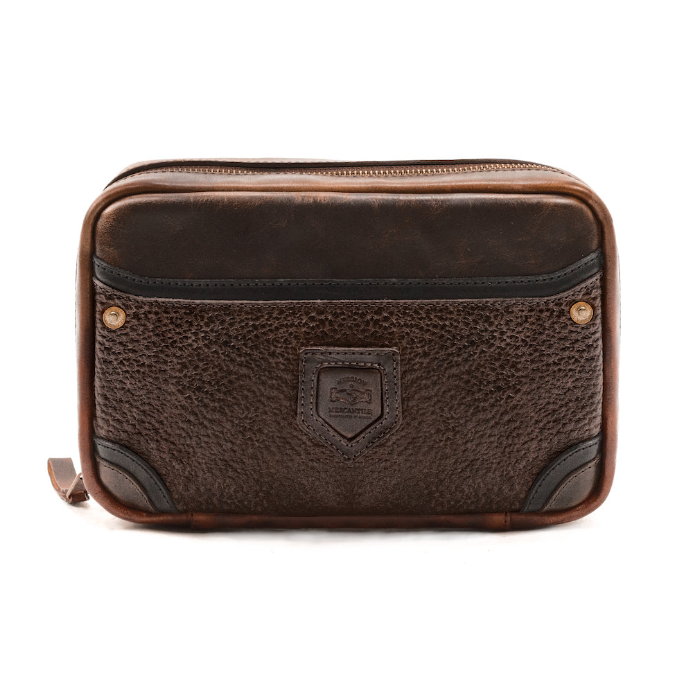 Full-Grain Leather Electronics / Toiletry Organizer displayed on a white background