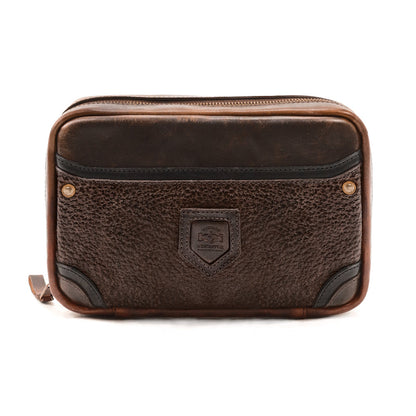 Full-Grain Leather Electronics / Toiletry Organizer displayed on a white background