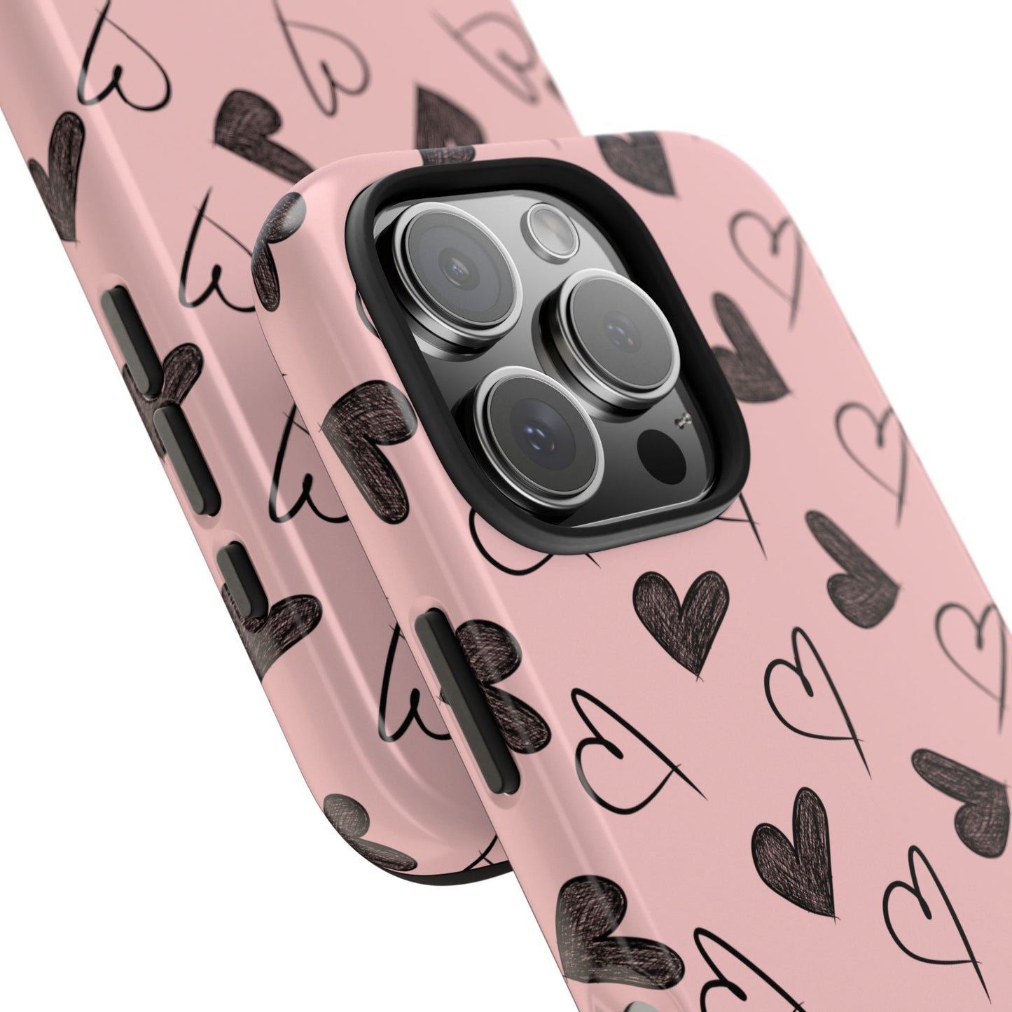 Heart pattern phone case close up showing details of hearts. Perfect gift for valentines day or anyone who loves love. 