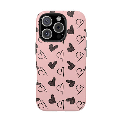 Front view of Heart pattern phone case on white background. Perfect gift for valentines day or anyone who loves love year round. 