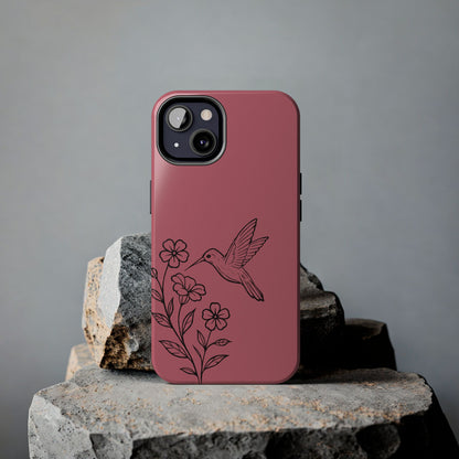 Hummingbird & Flowers Phone Case styled on rock, showcasing artistic and nature-inspired design.